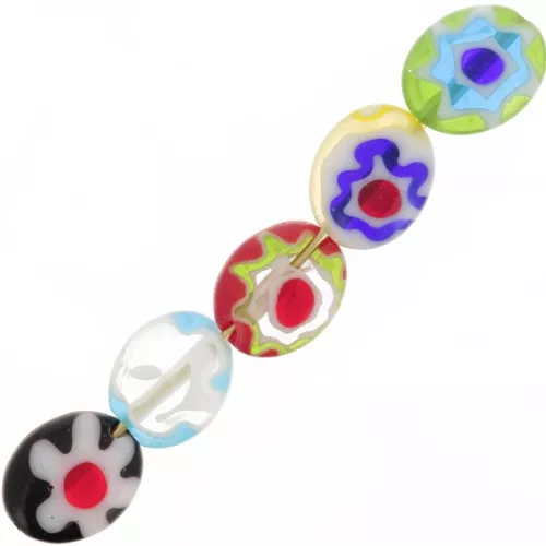 Perline ovali piatte di vetro Millefiori 10x8 mm - Multicolore x10