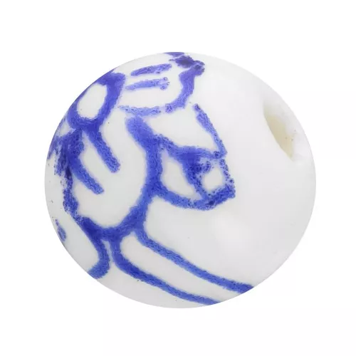 Perline rotonde in ceramica 10 mm - floreali - bianche - blu x4