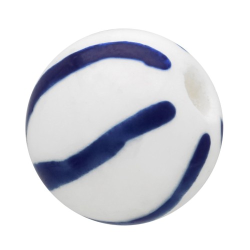 Perline rotonde in ceramica 10 mm - strisce - bianco - blu x4