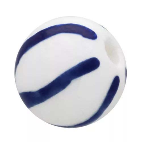 Perline rotonde in ceramica 10 mm - strisce - bianco - blu x4