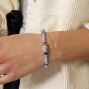 Perline rotonde in ceramica 10 mm - strisce - bianco - blu x4