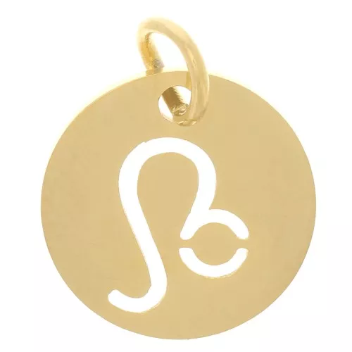 Ciondolo rotondo - Segno astrologico del Leone 12 mm - acciaio inox 304 dorato x1