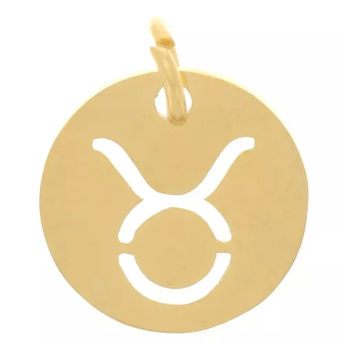 Ciondolo rotondo - Segno astrologico del Toro 12 mm -acciaio inox 304 dorato x1