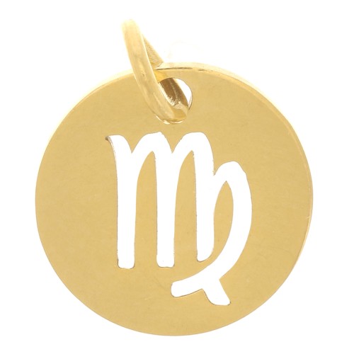 Ciondolo rotondo - segno zodiacale Virgo 12 mm -acciaio inox 304 dorato x1