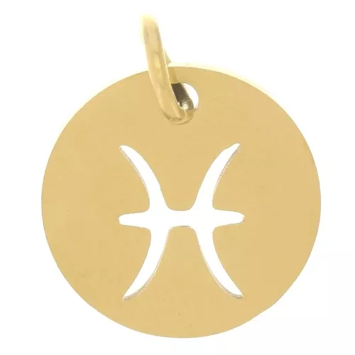 Ciondolo rotondo - segno zodiacale dei Pesci 12 mm - acciaio inox 304 dorato x1