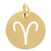 Ciondolo rotondo - segno zodiacale Ariete 12 mm -acciaio inox 304 dorato x1