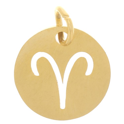 Ciondolo rotondo - segno zodiacale Ariete 12 mm -acciaio inox 304 dorato x1