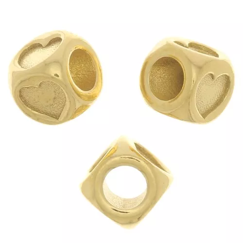 Perlina cubo 5 mm a forma di cuore - con foro grande - Argento 925 dorato x1