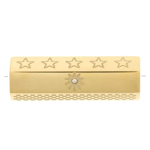 Perlina cilindrica 26x9 mm con motivi e con Ossido di zirconio - Acciaio inox 304 dorato x1