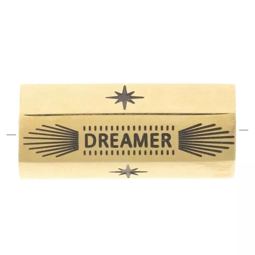 Perlina cilindrica 20x9 mm messaggio Dreamer - Acciaio inox 304 dorato x1