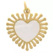 Charm a forma di cuore 12 mm con madreperla - 304L acciaio inossidabile oro x1