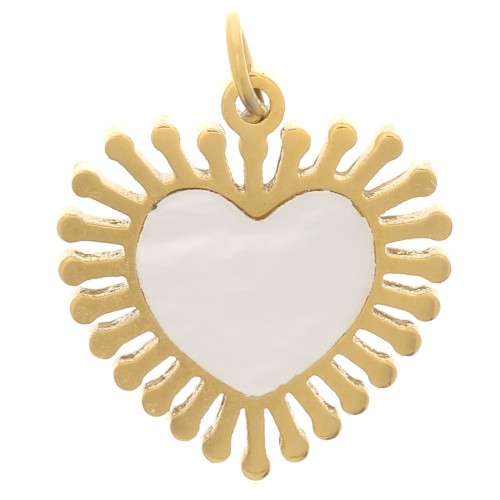 Charm a forma di cuore 12 mm con madreperla - 304L acciaio inossidabile oro x1