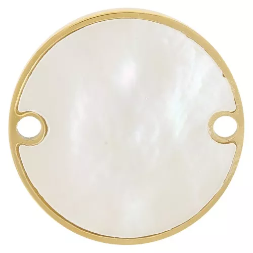 Distanziatore rotondo 15mm con madreperla - acciaio inox 316Ldorato x1