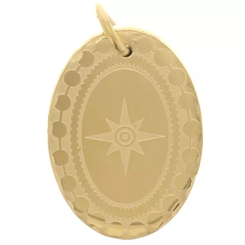 Pendente ovale decorato Stella del Nord 18x13mm-Acciaio inossidabile 304 doratox1