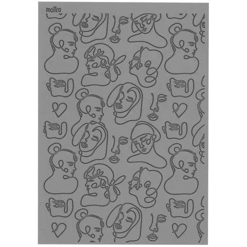 Foglio di struttura Moiko per pasta polimerica 97x68 mm - Facce da donna 17,32 x1