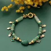 Perlina di scarabeo incisa ovale 16x12mm imitazion pietra semipreziosa - Malachite