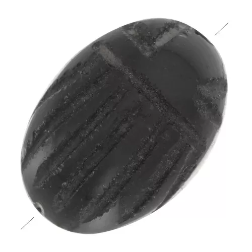 Perlina di scarabeo incisa ovale 14x10 mm in pietra semi preziosa - Onice nero x1