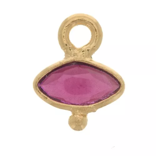 Ciondolo con occhio sfaccettato e piccola sfera 8x7 mm Oro fino - imita il rubino