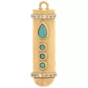 Pendente 32x9mm con  Ossido di zirconio e imitazione gemma Dorato con oro fino- Turchese