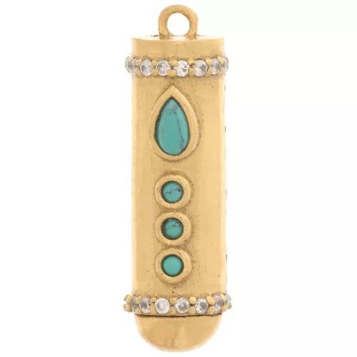 Pendente 32x9mm con Ossido di zirconio e imitazione gemma Dorato con oro fino- Turchese