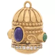 Pendente etnico 23x19mm  Ossido di zirconio e pietra preziosa -dorato - Malachite - Lapis