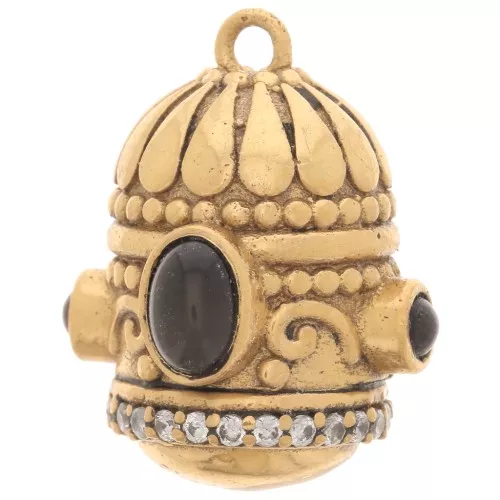 Pendente etnico 23x19mm  Ossido di zirconio e pietra preziosa dorato -Labradorite - Granato