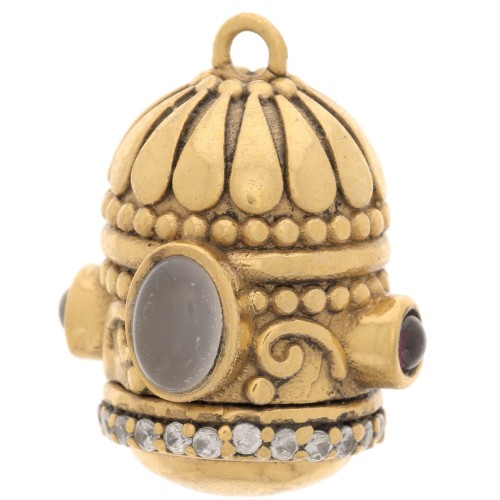 Pendente etnico 23x19mm  Ossido di zirconio e pietra preziosa dorato - Quarzo - Granato