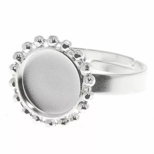 Anello con sfere - cabochon fondo piatto 10 mm Dimensione 54 a 58 - Argento x1