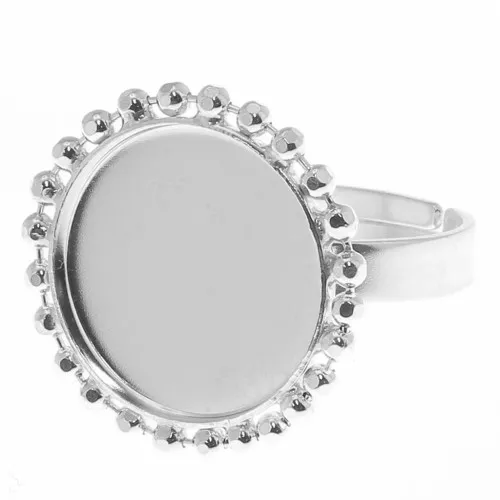 Anello con sfere - cabochon fondo piatto 15 mm Dimensione 54 a 58 - Argento x1