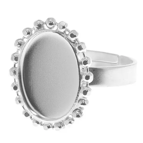 Anello con sfere - cabochon fondo piatto 14x10 mm Dimensione 54 a 58 - Argento x1