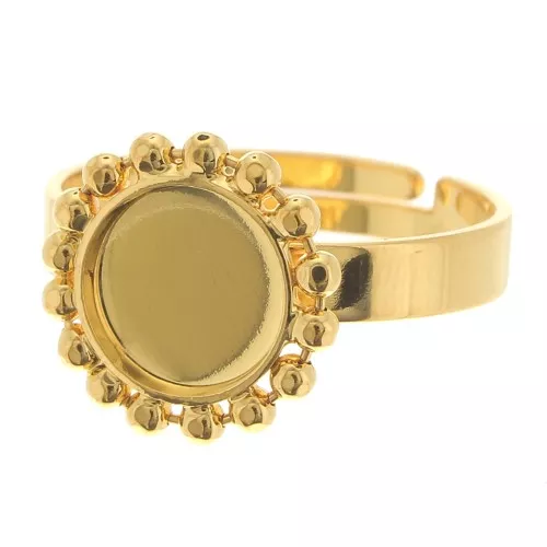 Anello con sfere di diamanti - fondo piatto cabochon 8 mm Misura 54 a 58 - Dorato con oro fino