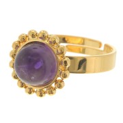 Anello con sfere di diamanti - fondo piatto cabochon 8 mm Misura 54 a 58 - Dorato con oro fino