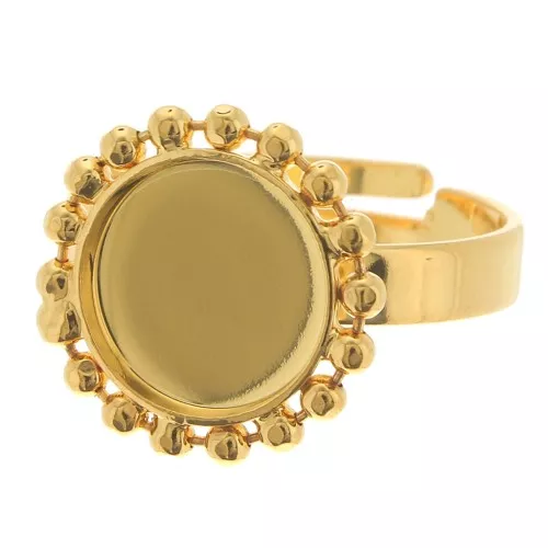 Anello con sfere di diamanti - fondo piatto cabochon 10mm Taglia 54 a 58 - Dorato con oro fino