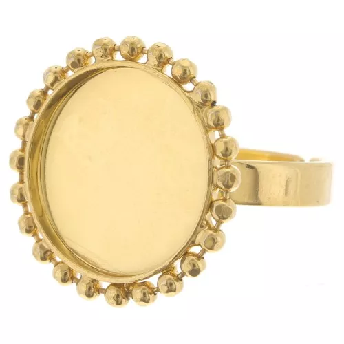 Anello con sfere - cabochon fondo piatto 15mm Taglia 54 a 58 - Dorato con oro fino