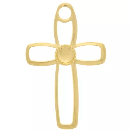 Pendente croce scavato 30x19 mm per cabochon fondo piatto 4 mm - Dorato x1