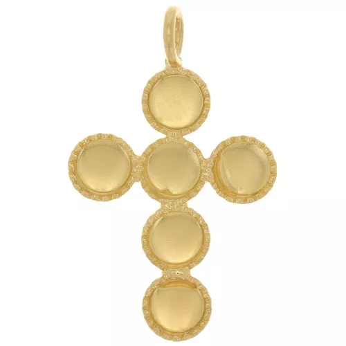 Pendente croce 25x15 mm per 6 cabochon base piatta 4 mm - Dorato con oro fino x1