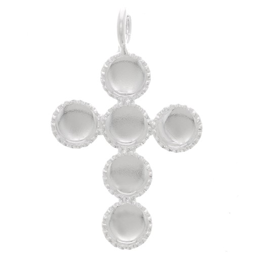 Pendente croce 25x15 mm per 6 cabochon base piatta 4 mm - Placcatura argento fino