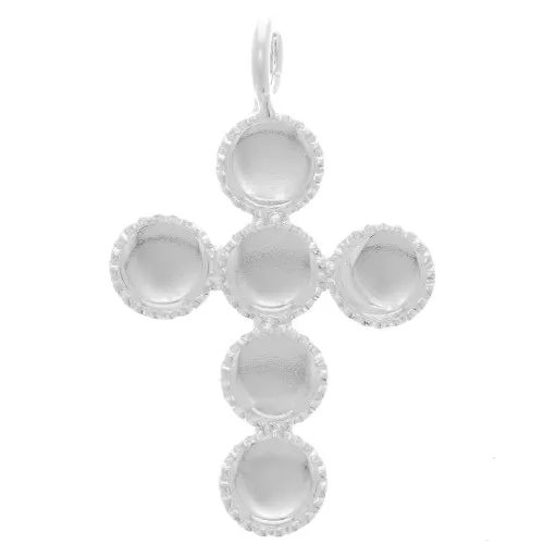 Pendente croce 25x15 mm per 6 cabochon base piatta 4 mm - Placcatura argento fino