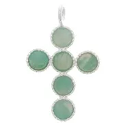 Pendente croce 25x15 mm per 6 cabochon base piatta 4 mm - Placcatura argento fino