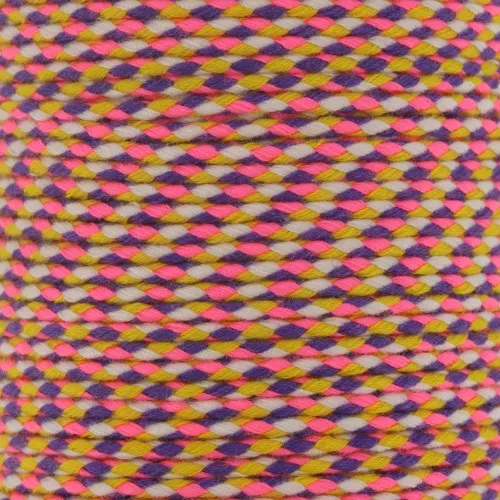 Cordoncino di cotone intrecciato 2 mm -Rosa fluorescente-Viola - Ocra - Bianco x1m