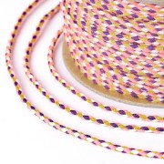 Cordoncino di cotone intrecciato 2 mm -Rosa fluorescente-Viola - Ocra - Bianco x1m