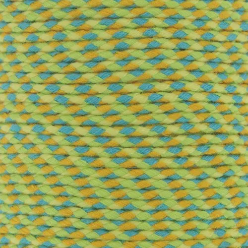Cordoncino di cotone intrecciato 2 mm - Verde chiaro - Blu-Ocra-Giallo chiaro x1m