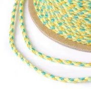 Cordoncino di cotone intrecciato 2 mm - Verde chiaro - Blu-Ocra-Giallo chiaro x1m