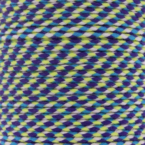 Cordoncino di cotone intrecciato 2 mm - Blu - Rosa chiaro - Viola - Giallo chiaro x1m