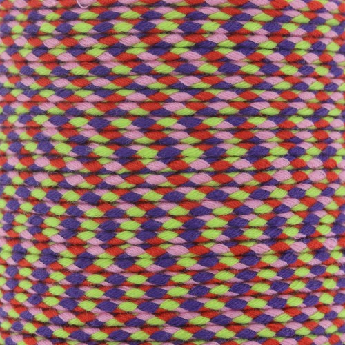 Cordoncino di cotone intrecciato 2 mm - Rosso - Rosa - Verde chiaro - Viola scuro x1m