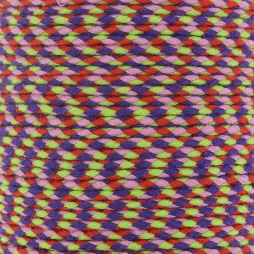 Cordoncino di cotone intrecciato 2 mm - Rosso - Rosa - Verde chiaro - Viola scuro x1m