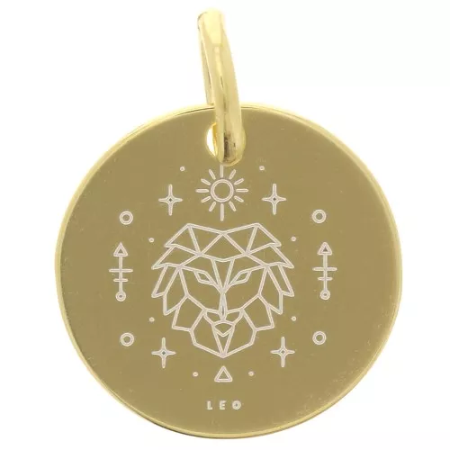 Ciondolo rotondo 13.5 mm - segno zodiacale Leone - Argento 925 Gilt x1