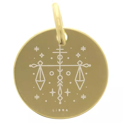 Ciondolo rotondo 13.5 mm - segno astrologico Libra - Argento 925 dorato x1