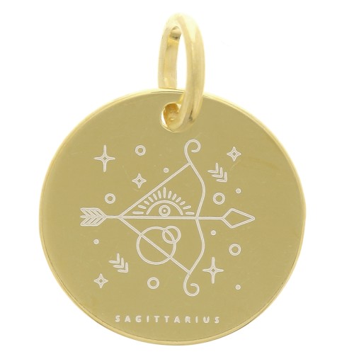 Ciondolo rotondo 13.5 mm - segno zodiacale Sagittario - Argento 925 Gilt x1