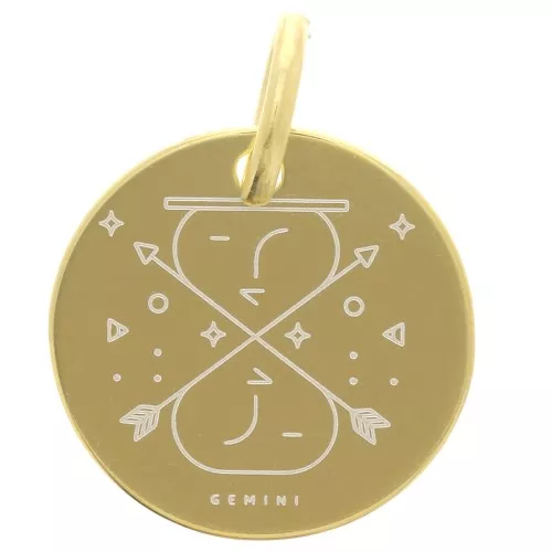 Ciondolo rotondo 13.5 mm - Segno astrologico Gemini - Argento 925 Gilt x1